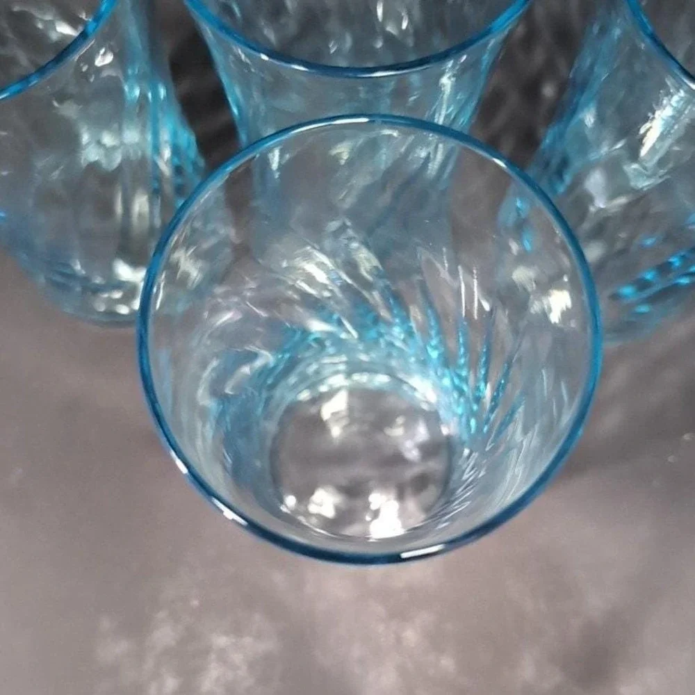 Wheaton‎ Blue Tint Highball Glasses, Set of 4, Vintage Optic Swirl Pressed Glass